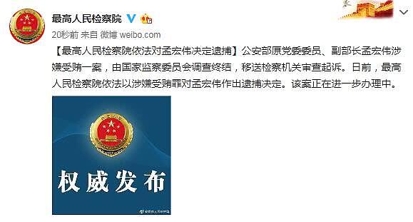 最高检依法对公安部原副部长孟宏伟决定逮捕（图） - 1