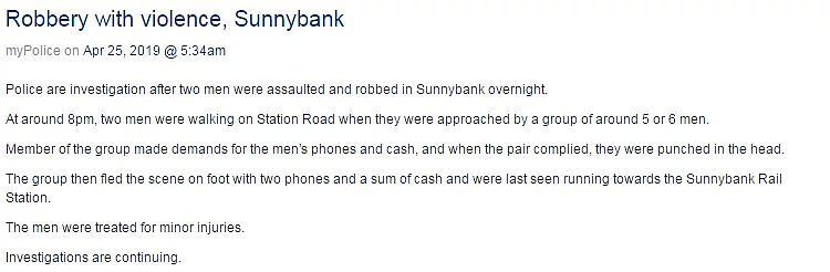 昨晚南区Sunnybank团伙暴力抢劫，殴打受害人后迅速逃离 - 1