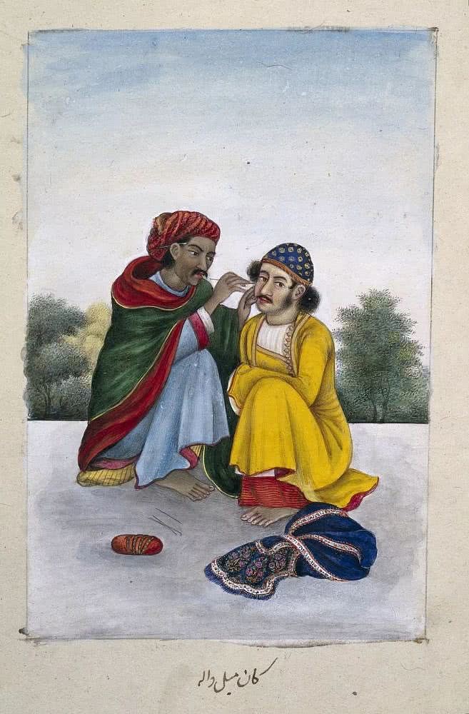 描绘清理耳垢的印度水粉画 | Colonel James Skinner
