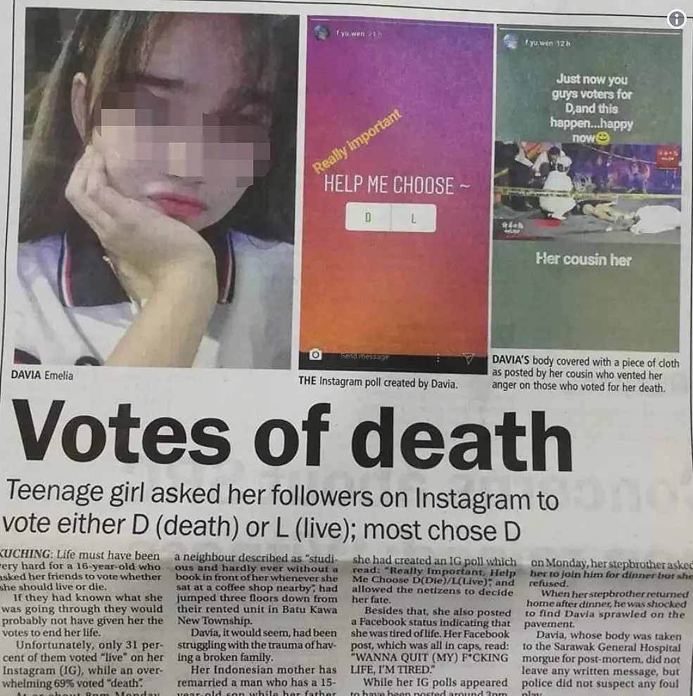 “活着还是去死？”16岁亚裔女孩发起网上投票，七成网友让她“去死”！换成中国网友，可能会是一个不同的故事... - 4