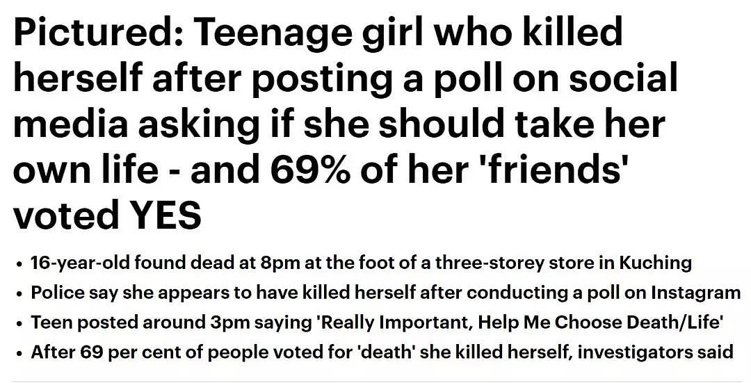 “活着还是去死？”16岁亚裔女孩发起网上投票，七成网友让她“去死”！换成中国网友，可能会是一个不同的故事... - 7