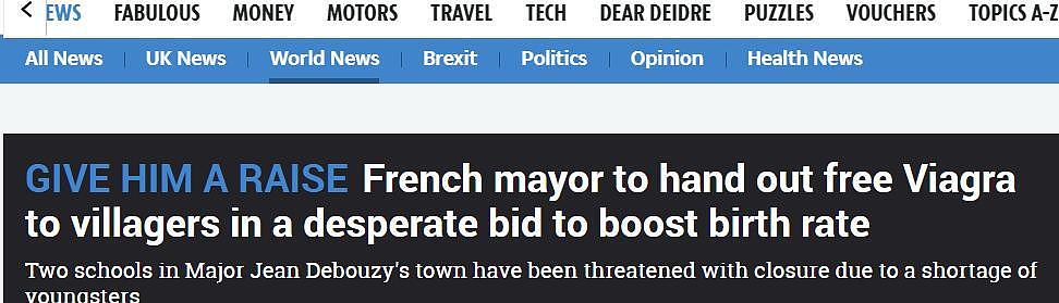 拼了！法国市长为提高出生率，不顾一切向市民发放免费伟哥