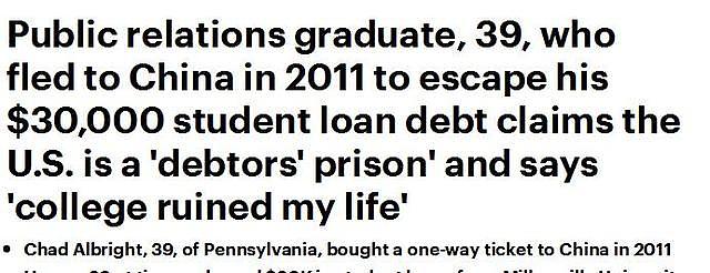 美国男子借钱上哈佛后毕业却找不到工作，为逃贷款跑到中国当老师