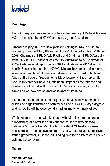 【缅怀】前KPMG全球主席、澳大利亚人Michael Andrew AO去世 - 4