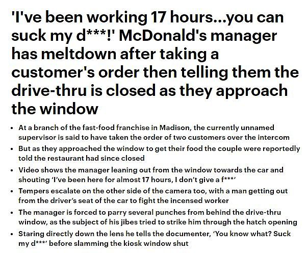 接完单暴怒！麦当劳经理自称工作17hrs 顾客取餐大骂“关门了滚出去！”（组图） - 1