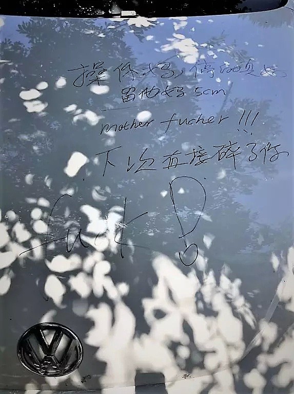 华女停车遭辱骂！“下次直接碎了你！”中英文脏话黑色记号笔写满车头！（组图） - 3