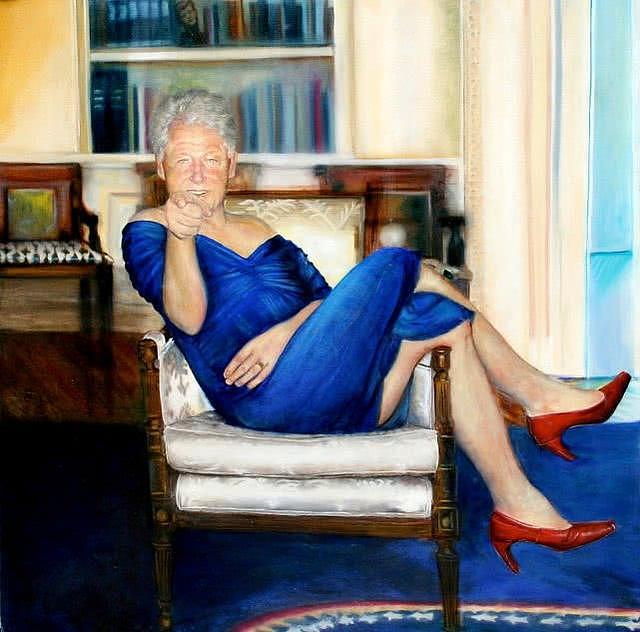 爱泼斯坦4亿豪宅中，惊现克林顿女装画像，蓝裙高跟鞋像莱温斯基