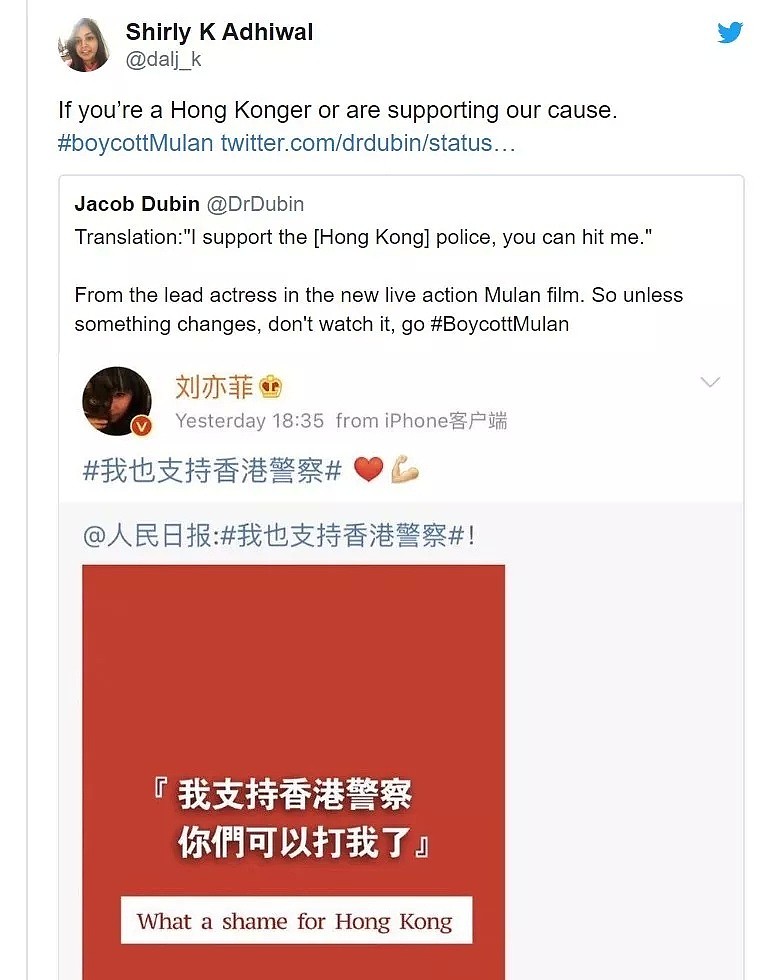 因支持香港警察，刘亦菲《花木兰》被外网极端分子抵制（组图） - 3