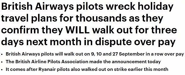英航飞行员大罢工三天日期确定，还威胁要闹到明年1月（组图） - 2