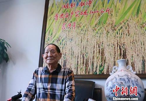 袁隆平9月5日在湖南长沙接受媒体采访时透露，超级稻有可能在10月突破大面积亩产1200公斤大关。　刘双双 摄