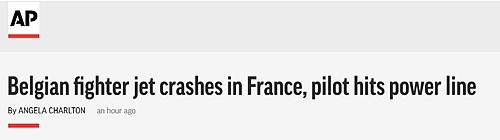 比利时一架F-16在法国坠毁 飞行员被困25万伏高压线2小时（组图） - 1