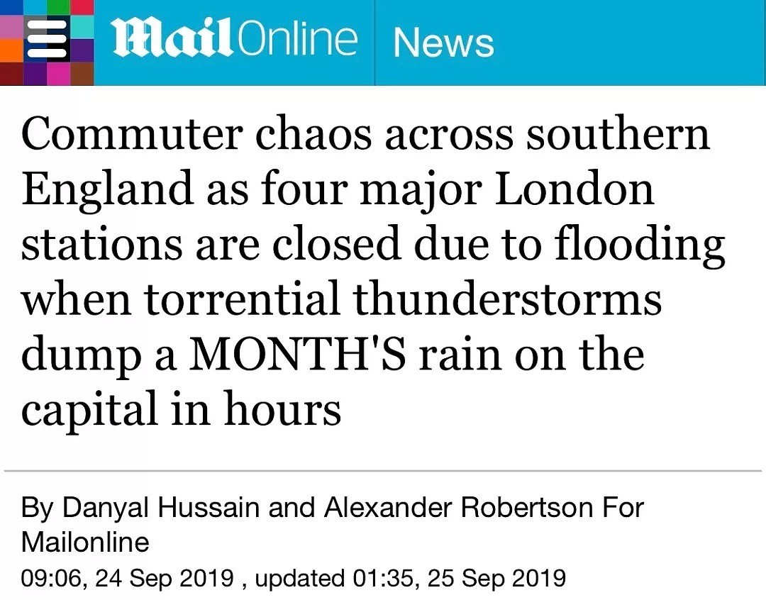 暴雨瘫痪伦敦，地铁、国会被淹，数千人被困至午夜！极端天气将持续数日（组图） - 2