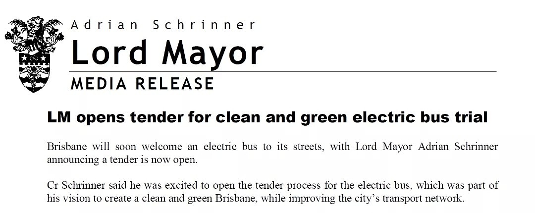 布市市长官宣：电动公交即将登陆布市！招标已启动！致力打造更清洁，更绿色的大布里斯班！（组图） - 1