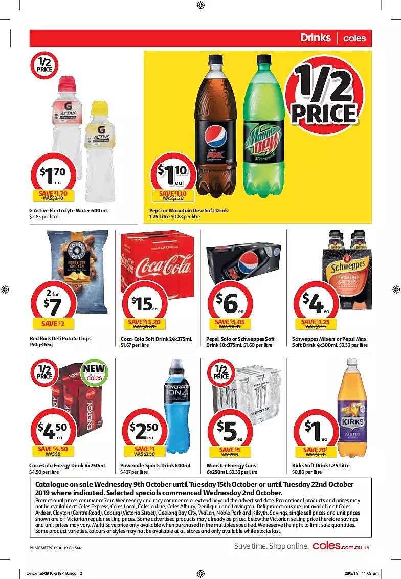 Coles 10月9日-10月15日折扣，油、米都半价 - 19