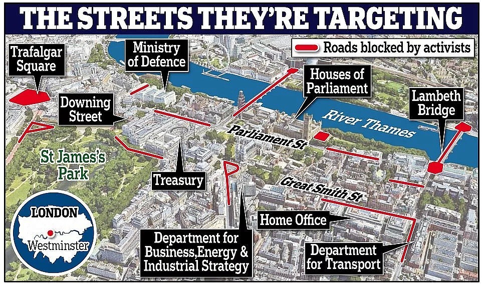 极端环保团体到伦敦占街，交通大瘫痪，政府大楼被喷假血...（组图） - 11