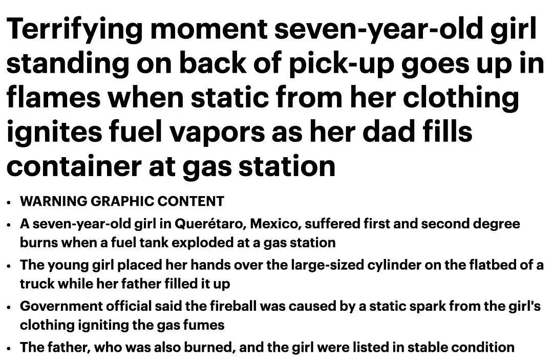 澳媒曝：7岁女儿陪爸爸加油，被烧成火球！只因没注意这个小细节…（视频/组图） - 1