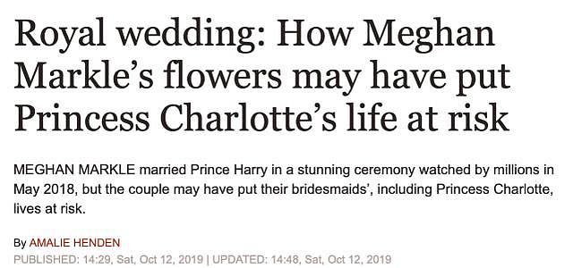 英媒：梅根婚礼上的鲜花含剧毒，可能危及夏洛特公主的生命
