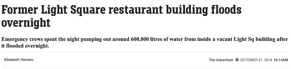 痛心！阿德CBD昔日餐馆一夜被水淹没！连夜抽出60万升水！ - 2