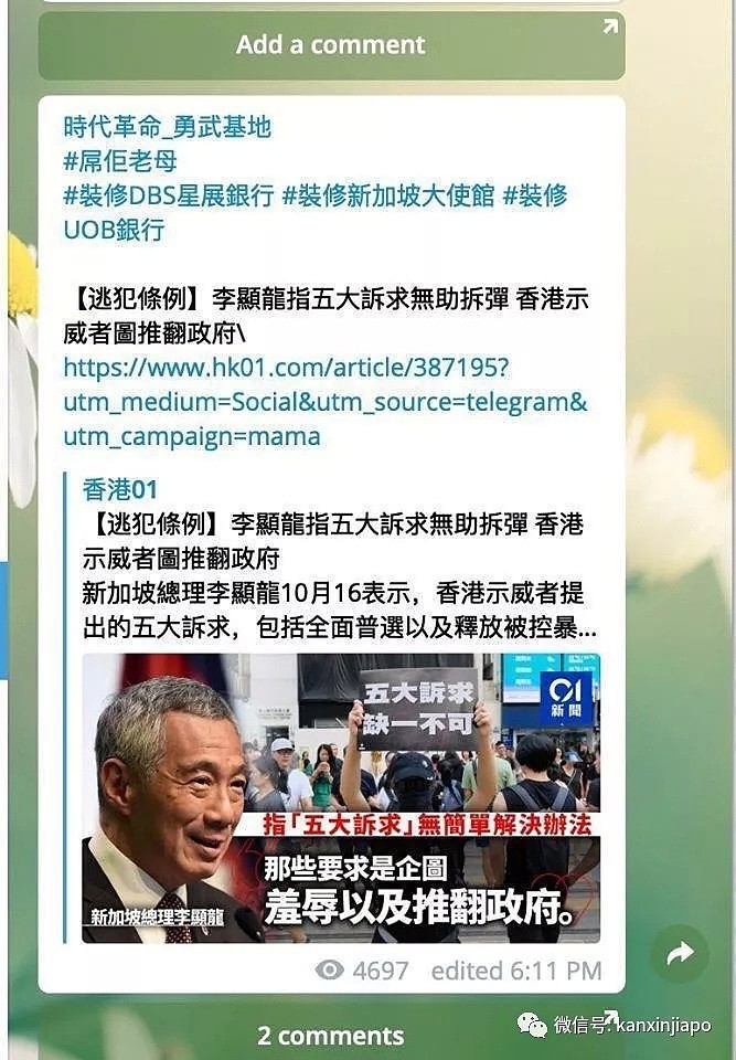 因不满李显龙公开表态！香港示威者又要“搞”新加坡？（组图） - 2
