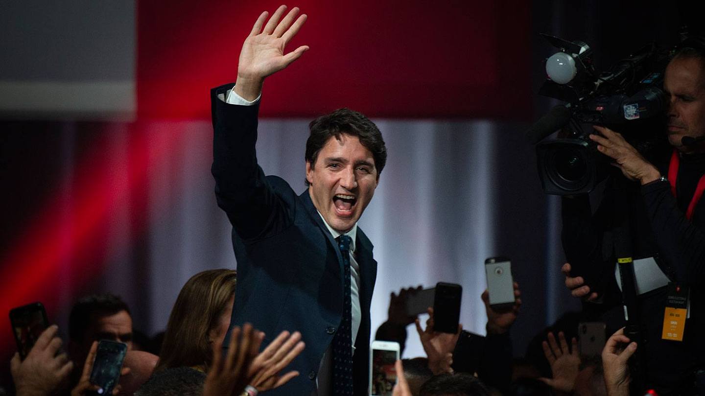 2019上年10月22日，加拿大总理杜鲁多（Justin Trudeau）赢得第二个任期。（法新社）
