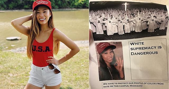美国华裔女大学生公开支持特朗普被指白人至上，诽谤传单遍布校园