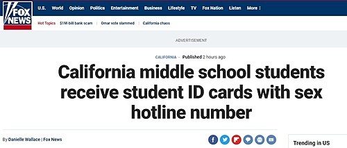 加州一校区竟把学生ID上的防自杀号码印成色情热线（组图） - 1