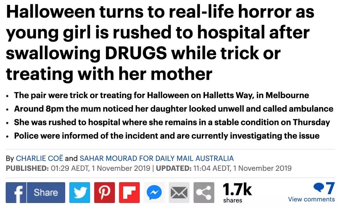 吓傻！昨天万圣节，澳洲3岁女童讨糖要到抗精神病药物！吞服后被紧急送往医院… - 6
