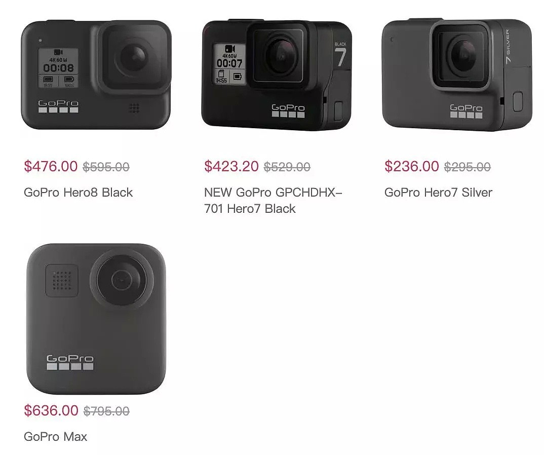GoPro 运动相机系列热卖，收全新一代Vlog神器！额外8折！史低$476收最新Hero8 - 5