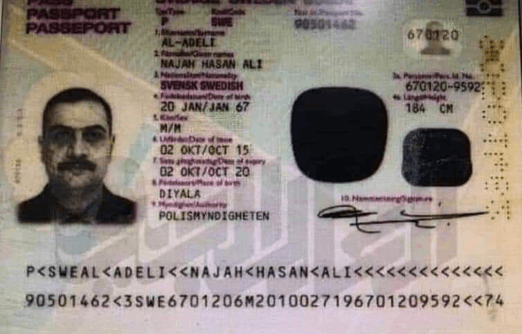  伊拉克防长所持的瑞典护照照片也被发布到社交网络上 图源：社交媒体