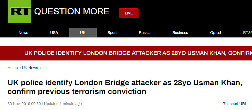伦敦桥袭击者身份确认:28岁男子 曾因恐怖罪行入狱