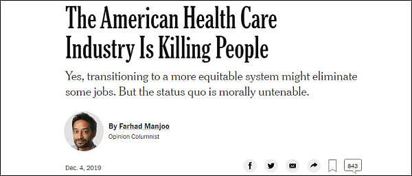  《美国医疗体系正在杀人》，纽约时报截图