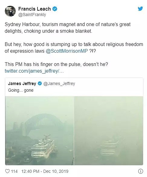 悉尼浓霾宛如末日，总理莫里森“无视”惹众怒！澳洲人: 