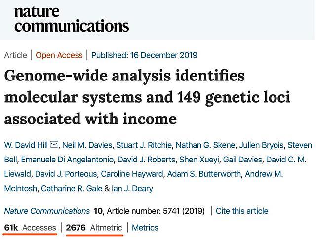 《自然》子刊：一年能挣多少钱都写在基因里了？英国科学家分析近30万人数据，找到了149个与收入相关的基因位点，然而…丨科学大发现