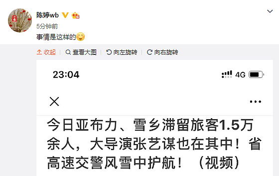 张艺谋坐火车由交警护送被质疑享特权，老婆陈婷：1.5万滞留旅客同获护航（组图） - 3