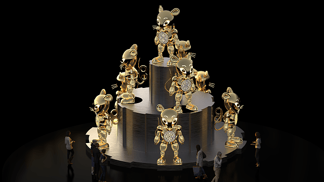 Claudia Chan Shaw设计2.8米高的黄金子鼠九灯塔