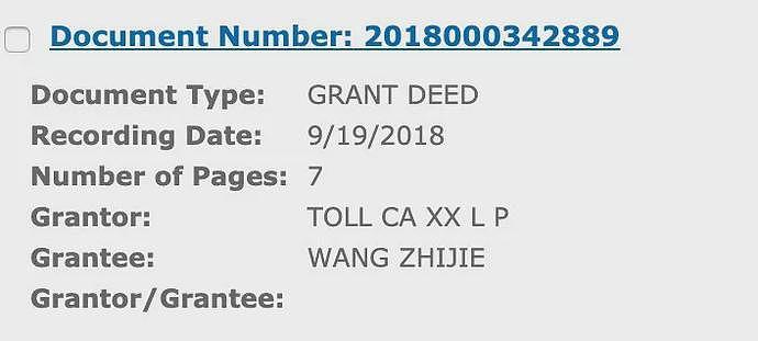 Wang Zhijie在橙县的三个Grant Deed记录