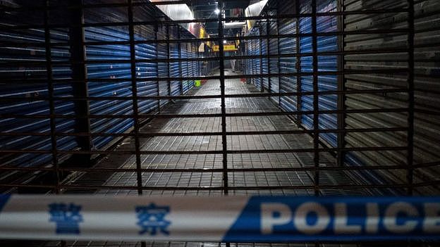 The Huanan Seafood Wholesale Market is pictured after being shut and cordoned off