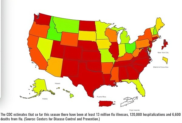 美国疾控中心：流感已致1300万人感染，6600人死亡（图） - 1