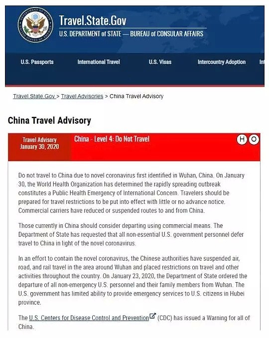 “第4级：勿赴中国”！华人近期请勿回国，美国昨晚突然升高中国旅行最严重警示！（组图） - 2