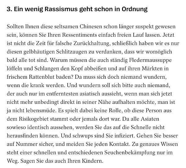 愤怒！德国明镜专栏作家称“少许种族主义没有问题”，直呼中国人“眯眯眼”？呼吁人民远离亚洲人