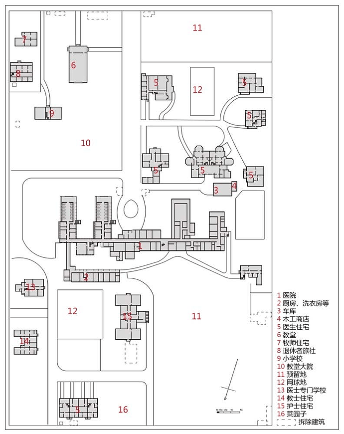 1932年武汉协和医院平面规划图。图源：[3]