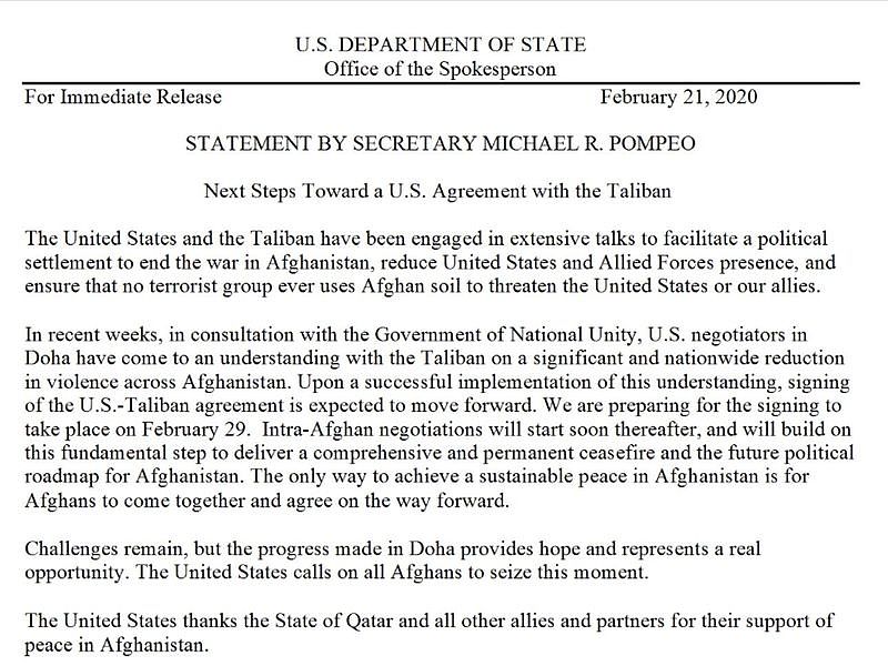 彻底服软!美国宣布2月29日与塔利班签署和平协议（组图） - 1