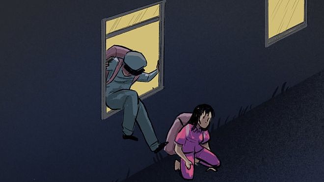 Illustration of the prisoner sneaking out with the guard