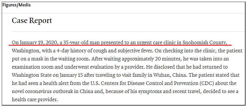 （图为《新英格兰医学杂志》介绍1月19日美国本土确诊的首个新冠病例）