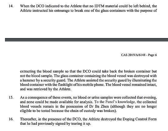 最新！CAS公布仲裁报告：保安用锤子砸碎瓶子，孙杨撕毁检测表（组图） - 2