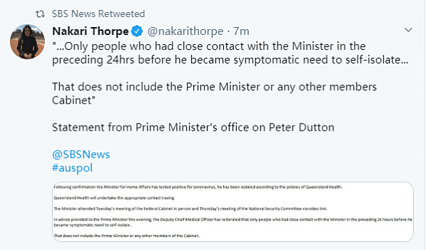 莫里森办公室：总理及内阁成员与达顿无密切接触，24小时以外不隔离（组图） - 1