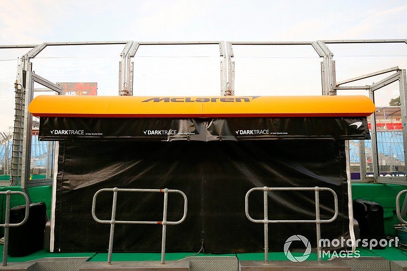 The McLaren pit wall stand