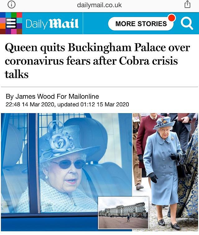 英国「群体免疫」政策下93岁女王离开白金汉宫