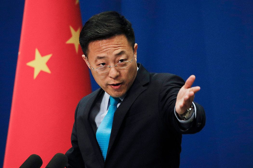 中国外交部新发言人赵立坚上个月在外交部的例行记者会上。