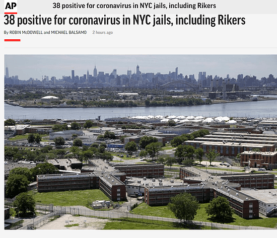 纽约监狱至少38人确诊 美媒:系美监狱最大规模疫情